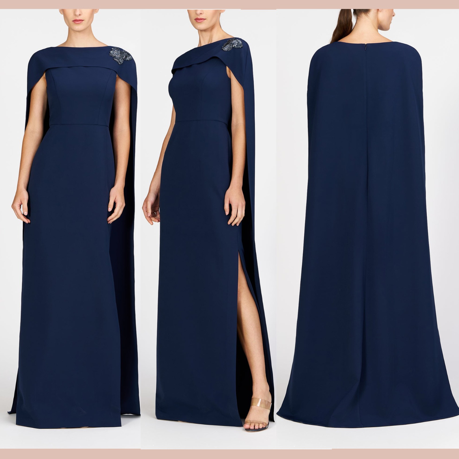 Nwt $388 Kay Unger [ 8 ] Alexandria Full Cape Crepe Gown In Dark Midnight Q1225